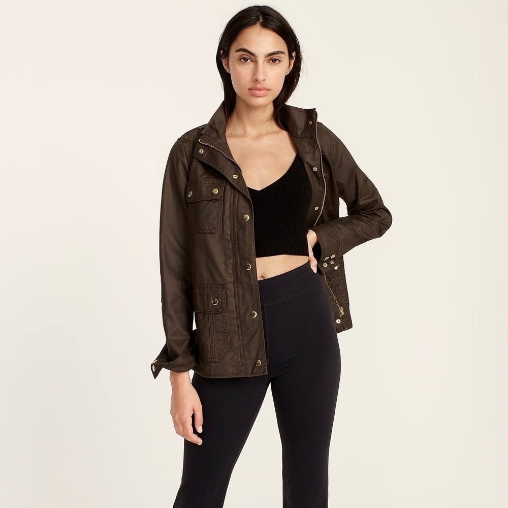 J Crew • Downtown Field Jacket waxed cotton canvas Mossy Brown olive green